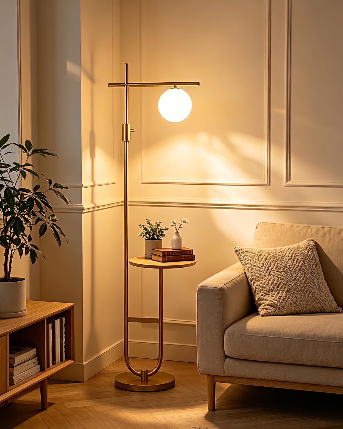 Lightdot 63IN Gold Floor Lamp Dimmable 3-Lights Globe LED Floor Lamps with 3000K Soft Warm White for Wedding/Party Tall Lamp with 5Lbs Heavy Base for Living Room/Bedroom/Sofa Beside/Corner Decor
