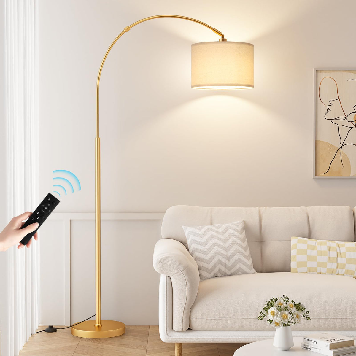 Ambimall 70" Dimmable Arc Floor Lamp with Remote, Color Temp Adjustable