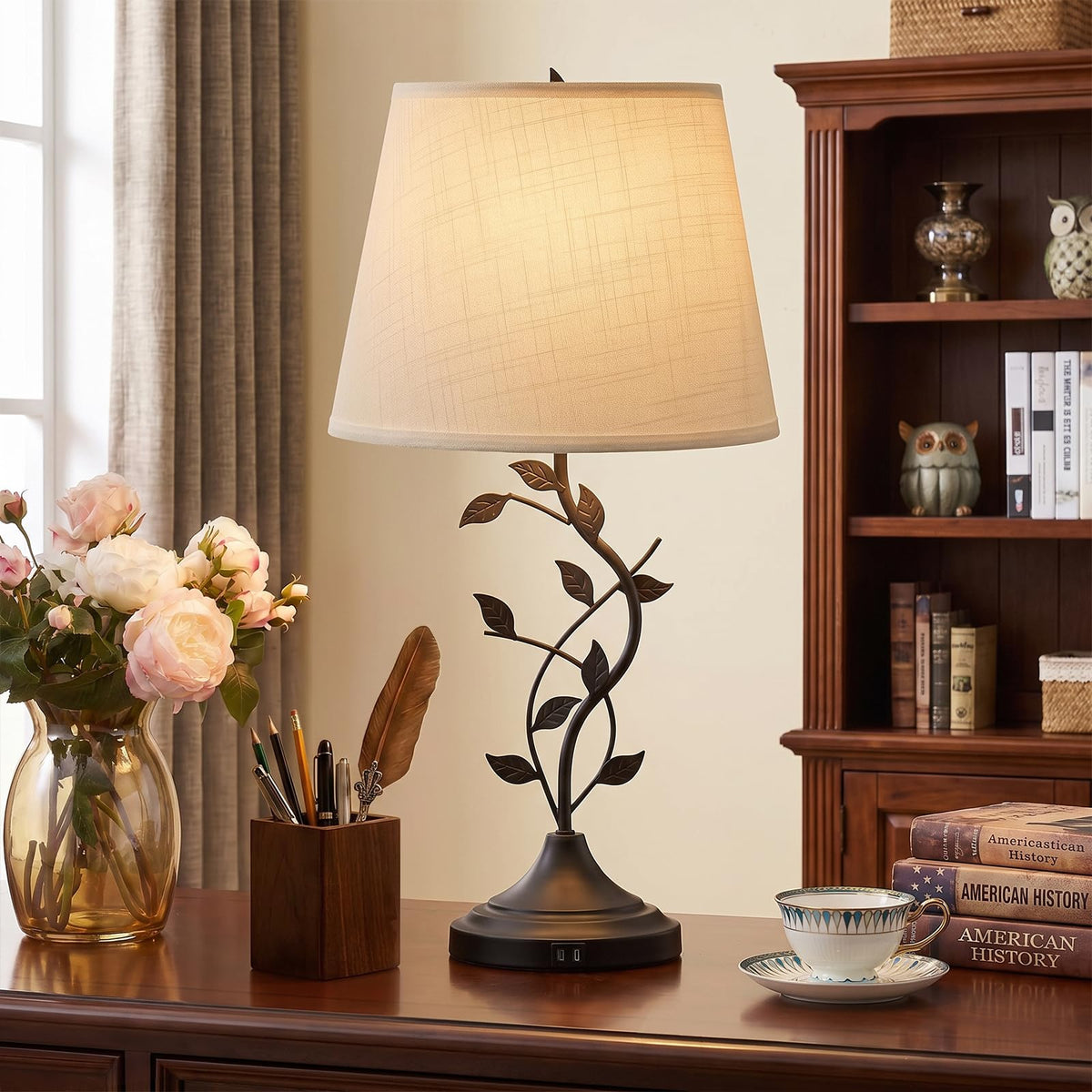 Kakanuo Table Lamp for Living Room, Bedside Lamp for Bedroom, Rustic Lamp