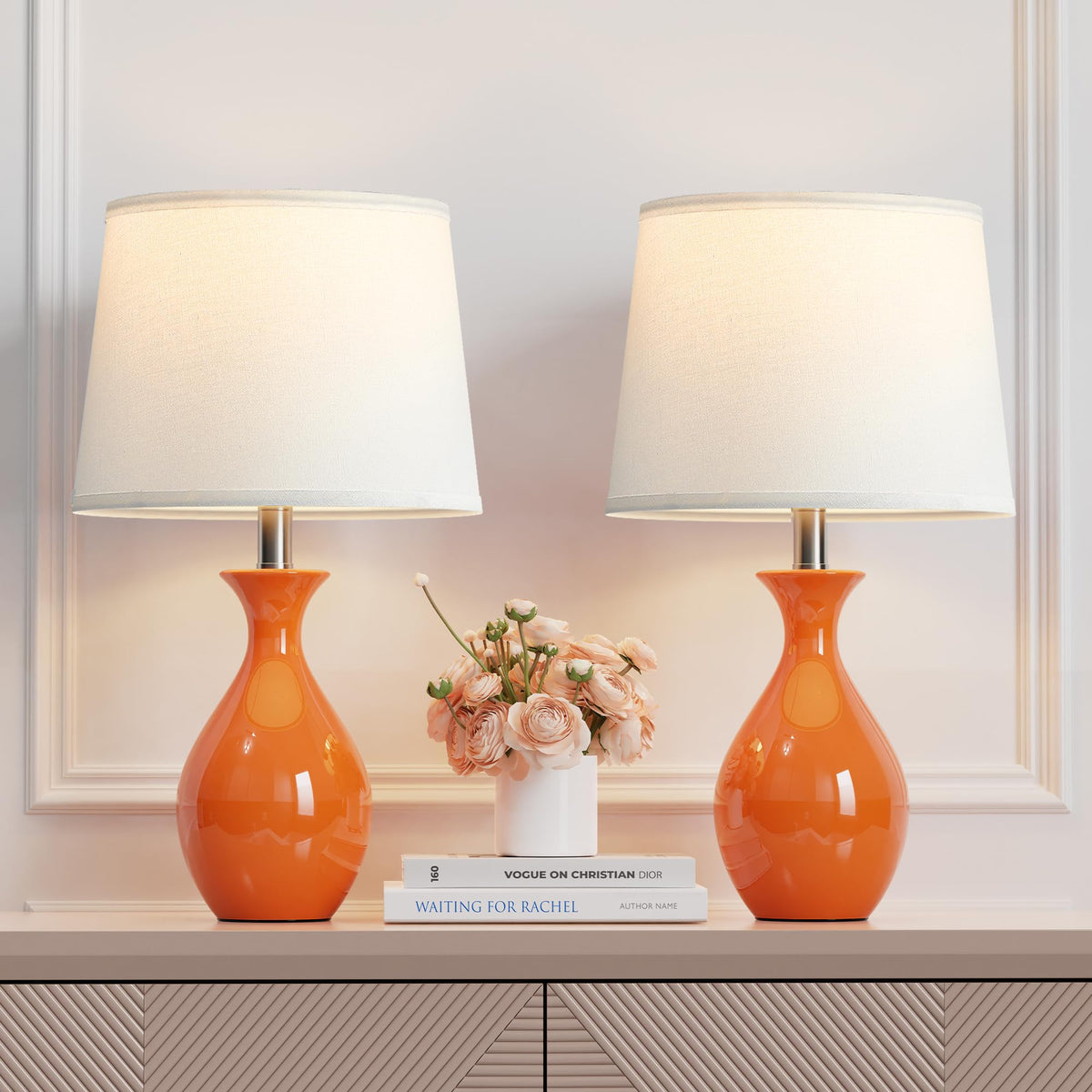 PARTPHONER Table Lamp Set of 2, Modern Ceramic Bedside Lamps for Night Stands, Classic Small Lamp Nightstand Lamp for Bedroom Living Room Desk End Table Rocker Swtich Grey