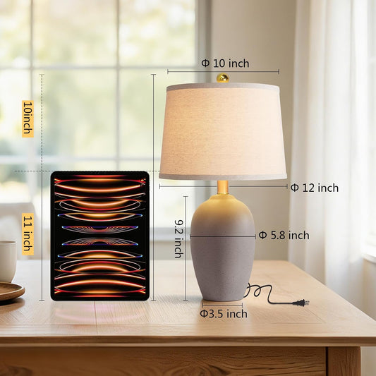 AIEAMPDO 21'' Set of 2 Farmhouse Ceramic Small Table Lamps for Living Room Bedroom, Nightstand Rustic Brown Desk Lamp for Bedside End Table Entryway, 2 LED Bulbs Included