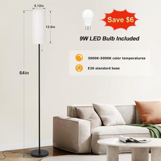 Ambimall 64" Floor Lamp with 9W LED Bulb & Beige Lampshade