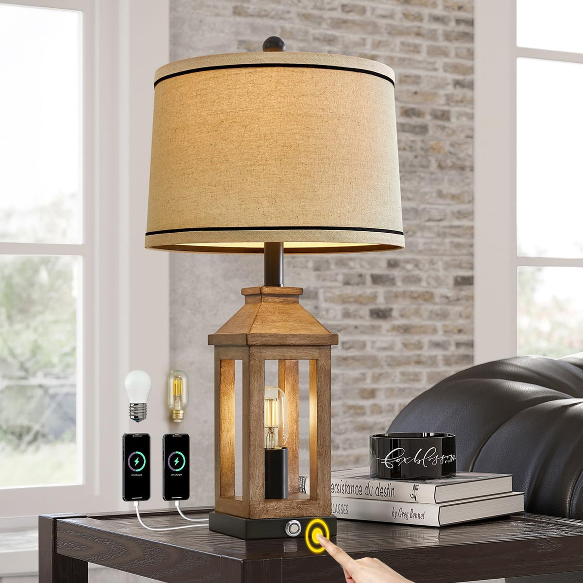 23.75" Retro Farmhouse Black Table Lamp for Living Room Bedroom Nightstand