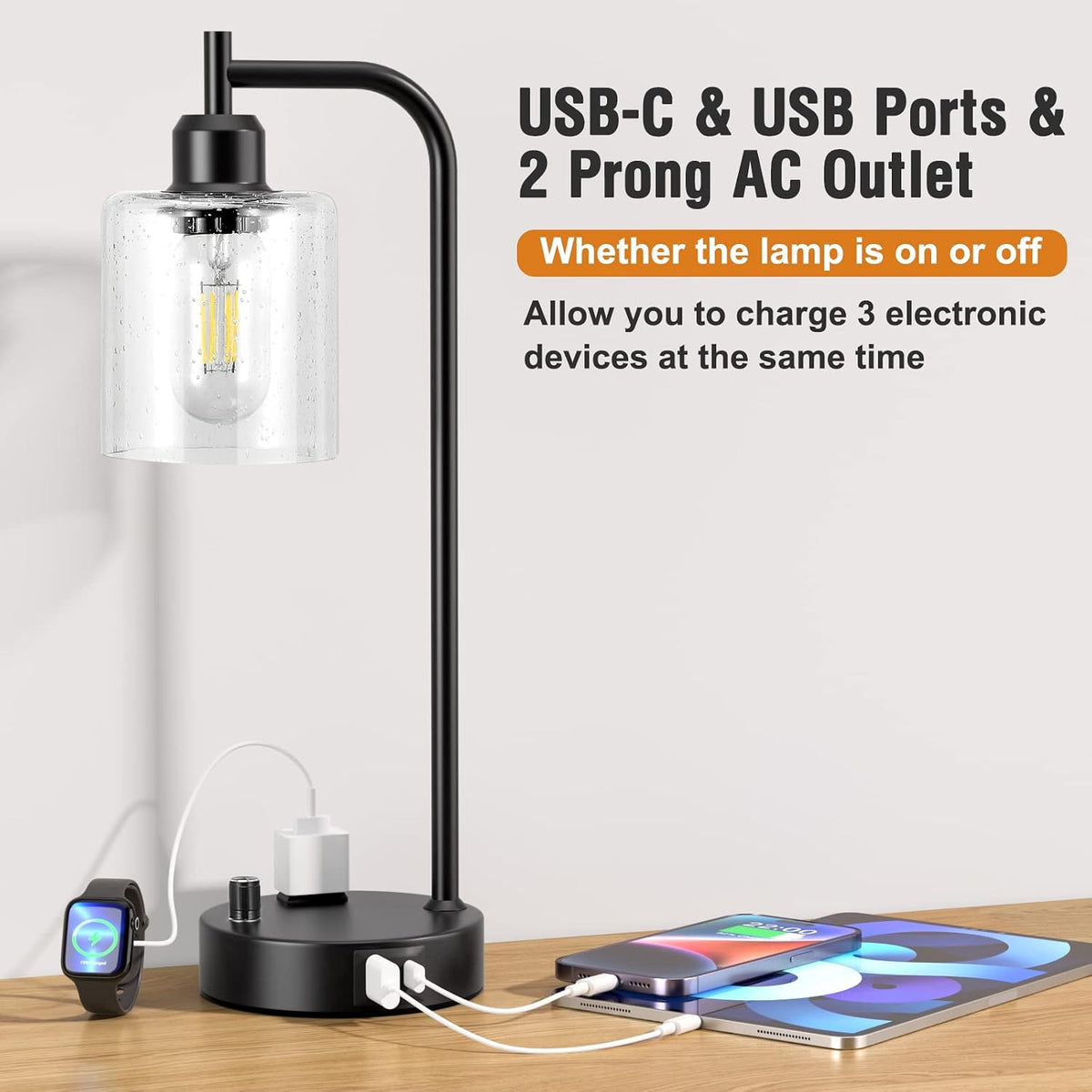 Industrial Bedside Lamps Set of 2, Fully Dimmable Desk Lamps for Bedroom