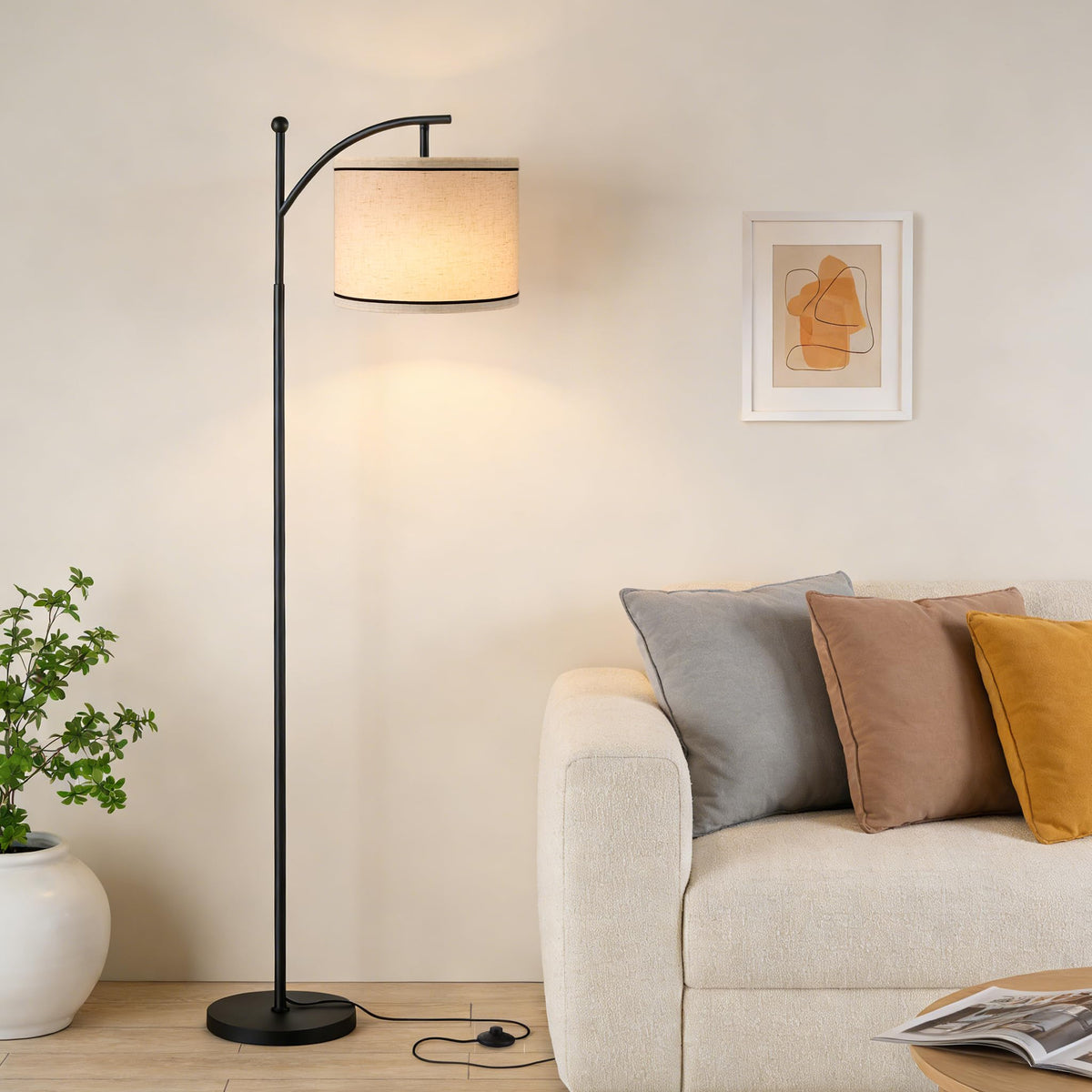 Ambimall 60" Floor Lamp with 3 Color Temperatures, Adjustable White Shade, Black Pole - Tall Lamp for Living Room, Bedroom, Office, Classroom, Dorm - 9W Bulb Included