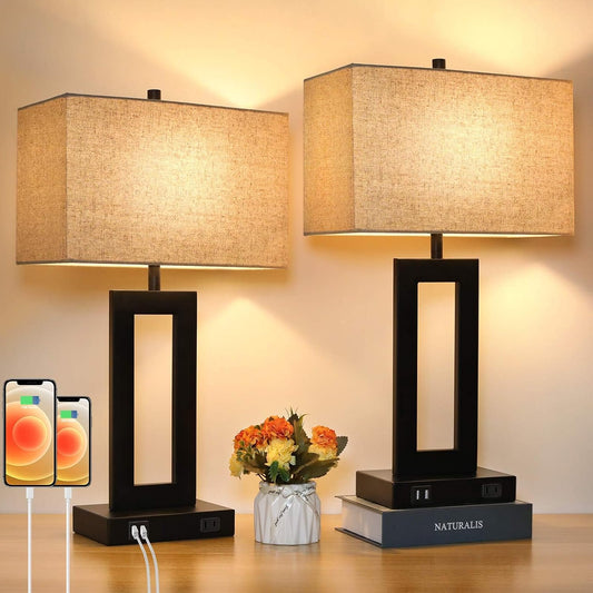 TOBUSA 22" Table Lamp Set of 2, Modern Nightstand Lamp with 2 USB Ports