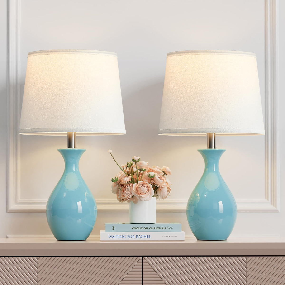 PARTPHONER Table Lamp Set of 2, Modern Ceramic Bedside Lamps for Night Stands, Classic Small Lamp Nightstand Lamp for Bedroom Living Room Desk End Table Rocker Swtich Grey