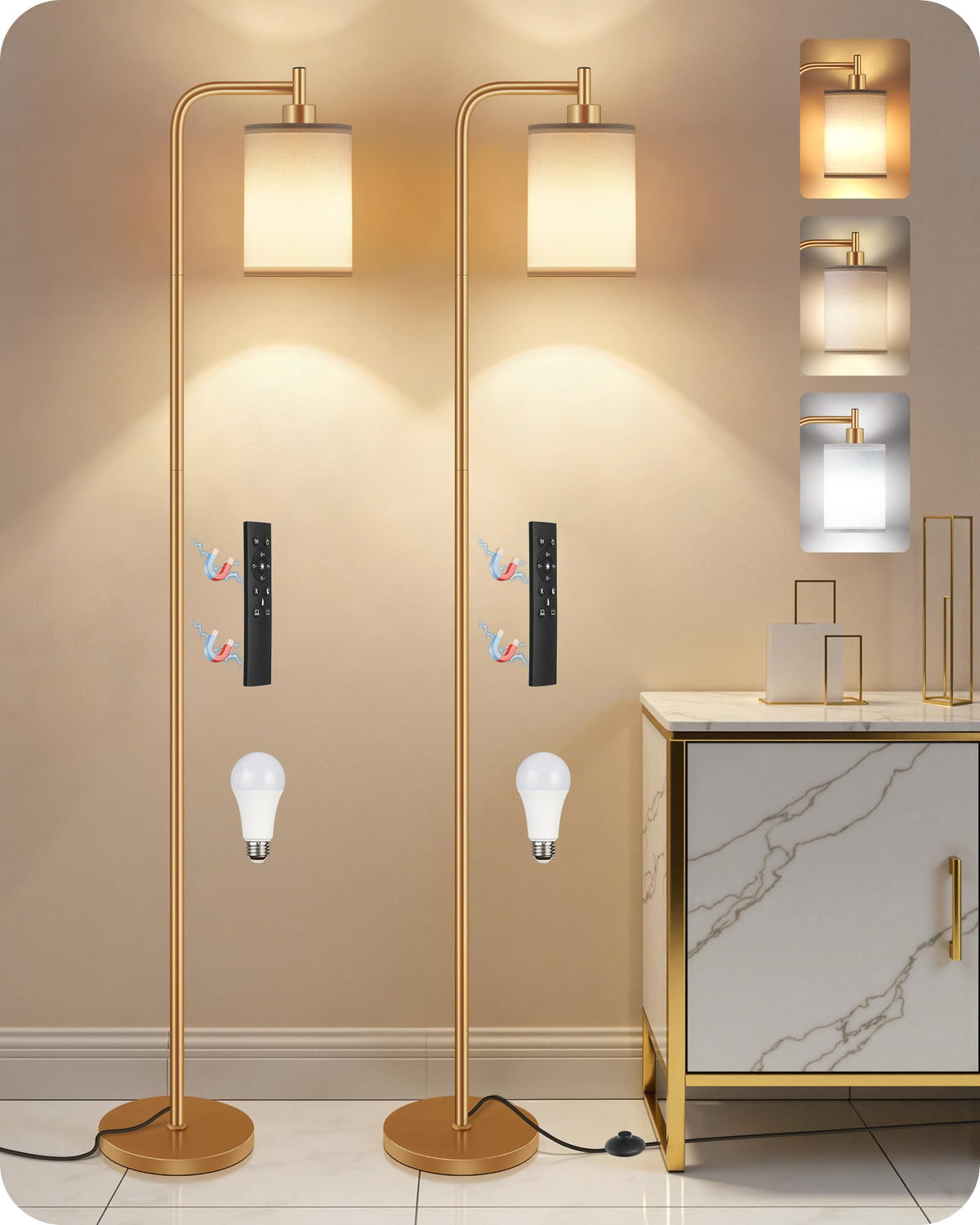 Dimmable Floor Lamp for Living Room with Remote & 10W Bulb