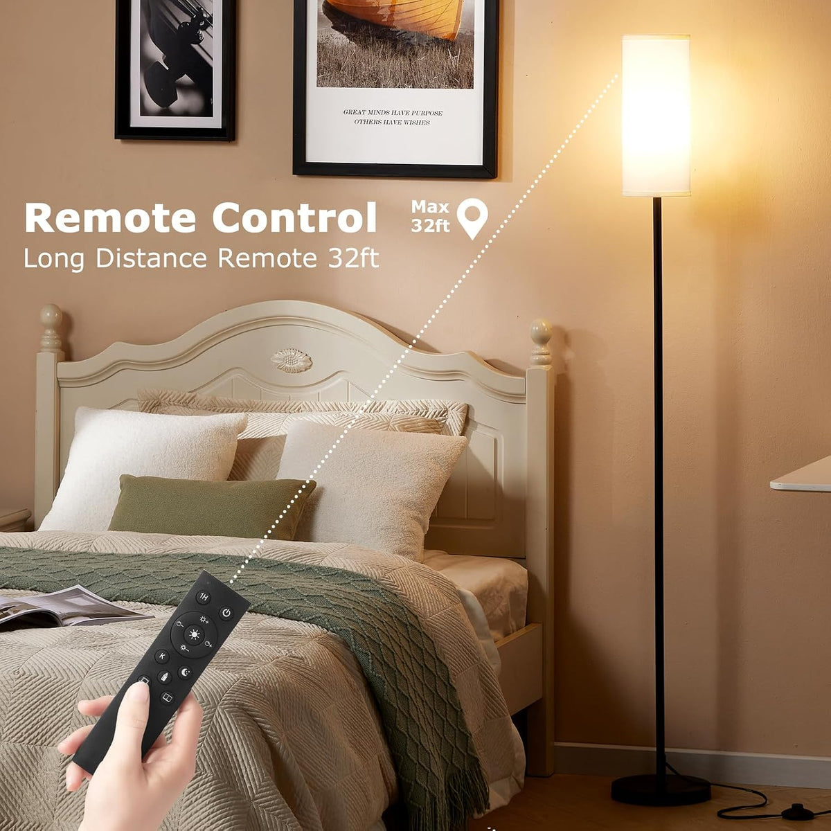 Ambimall 64" Modern Floor Lamp with Remote Control, 9W Bulb Included