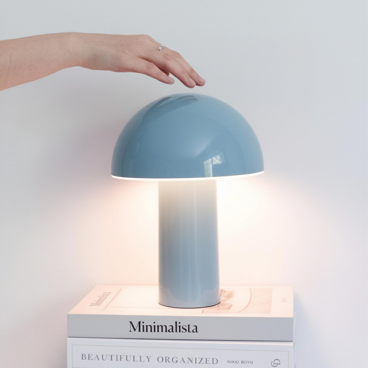 Brightech Celia Table Lamp – 10" Touch-Controlled Mushroom Accent Lamp, Cordless & Dimmable LED, Portable & Rechargeable Bedside Night Light, Sustainable Recycled Modern Patio Lamp for Home Décor, Red