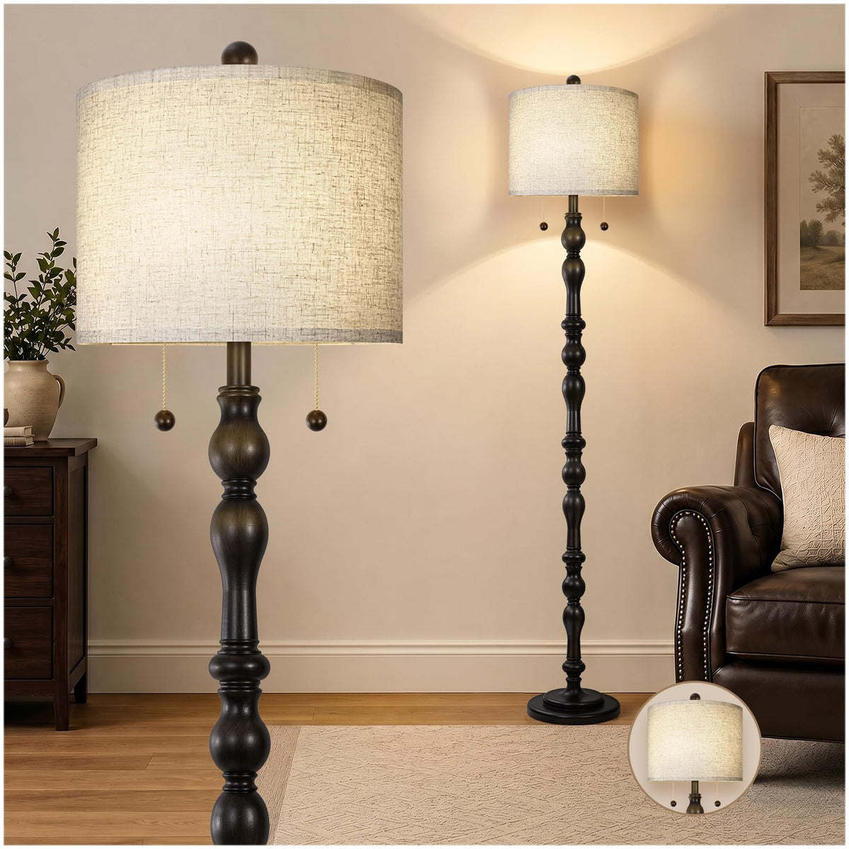 Scenekoy 65.5" Natural Real Wood Boho Floor Lamp for Living Room Bedroom