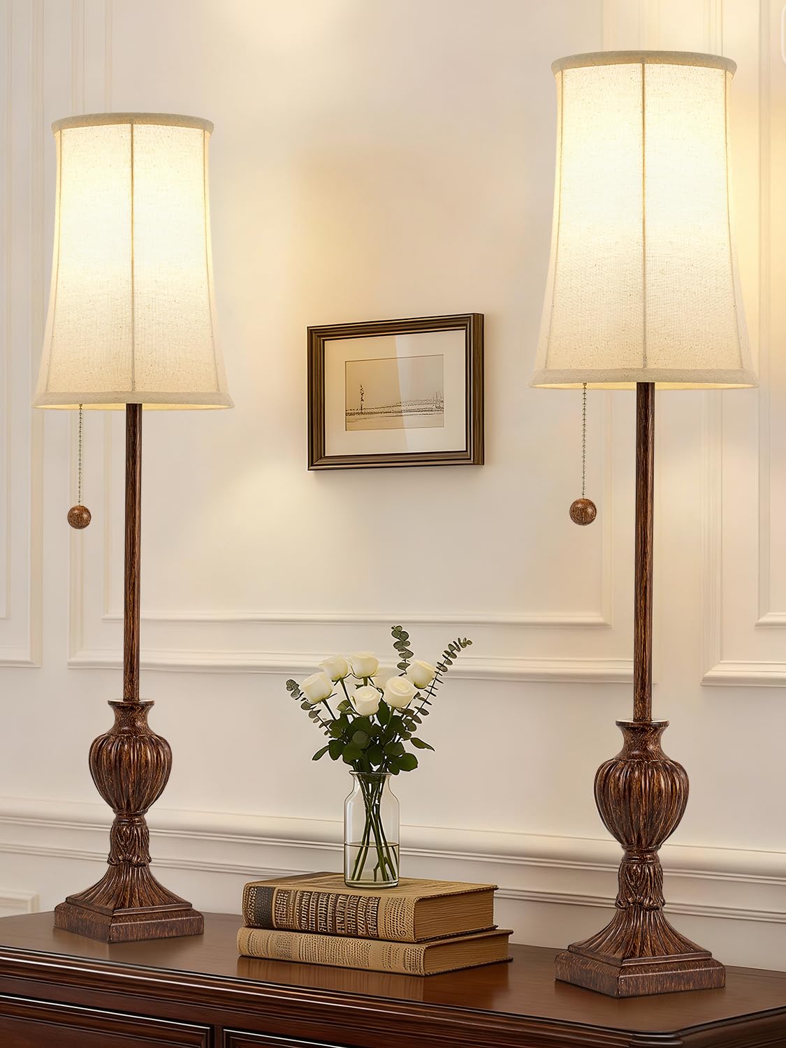 Buffet Table Lamps Set of 2,28" Tall Skinny Black Resin Living Room Lamp