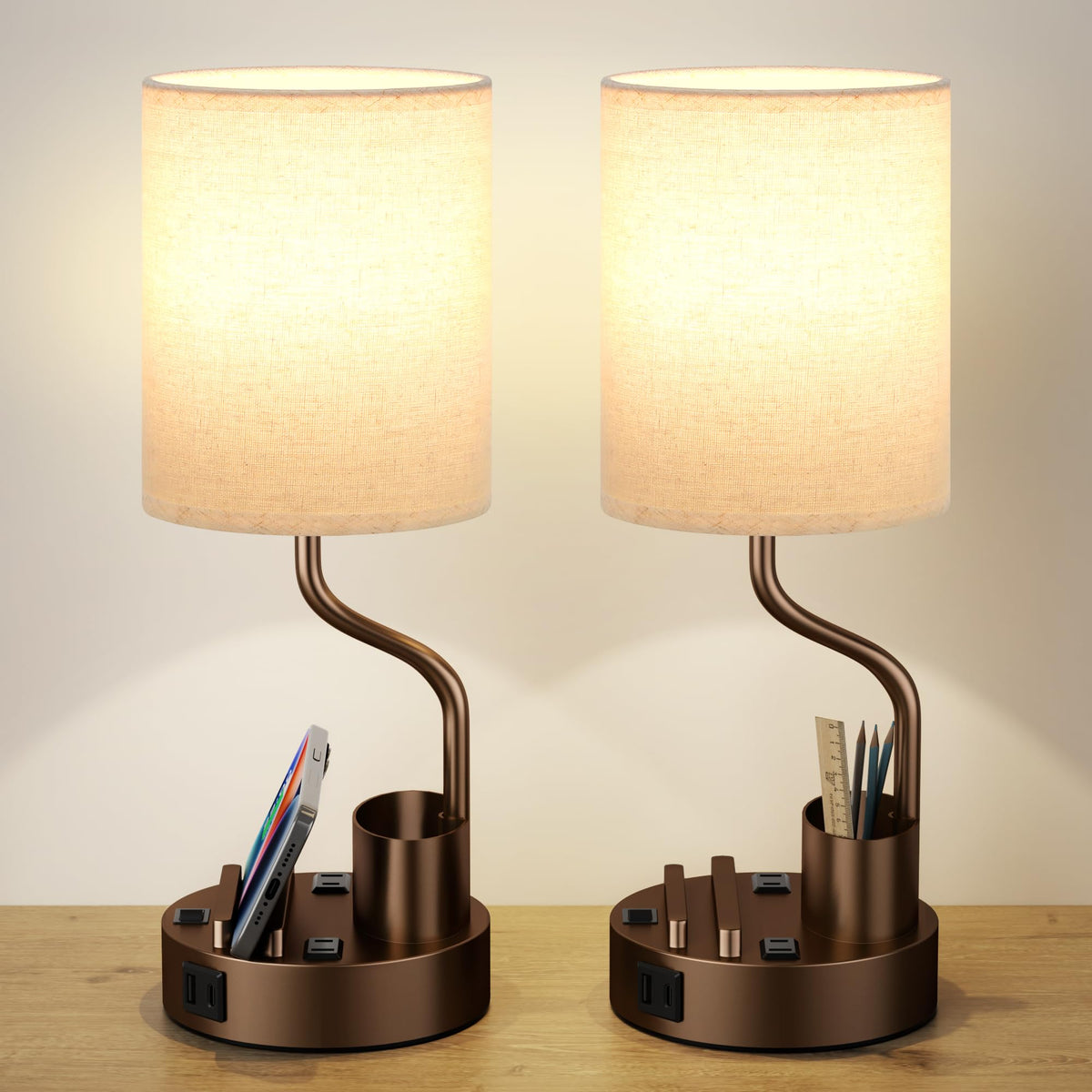 Fenmzee Bedside Lamps for Bedroom Set of 2 - Table Desk Lamp for Nightstand