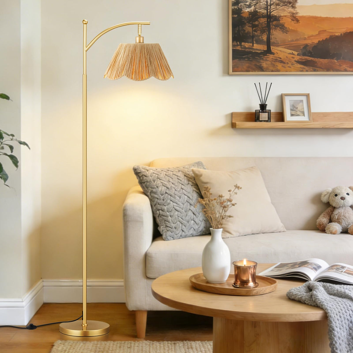 Ambimall 60" Floor Lamp with 3 Color Temperatures, Adjustable White Shade, Black Pole - Tall Lamp for Living Room, Bedroom, Office, Classroom, Dorm - 9W Bulb Included