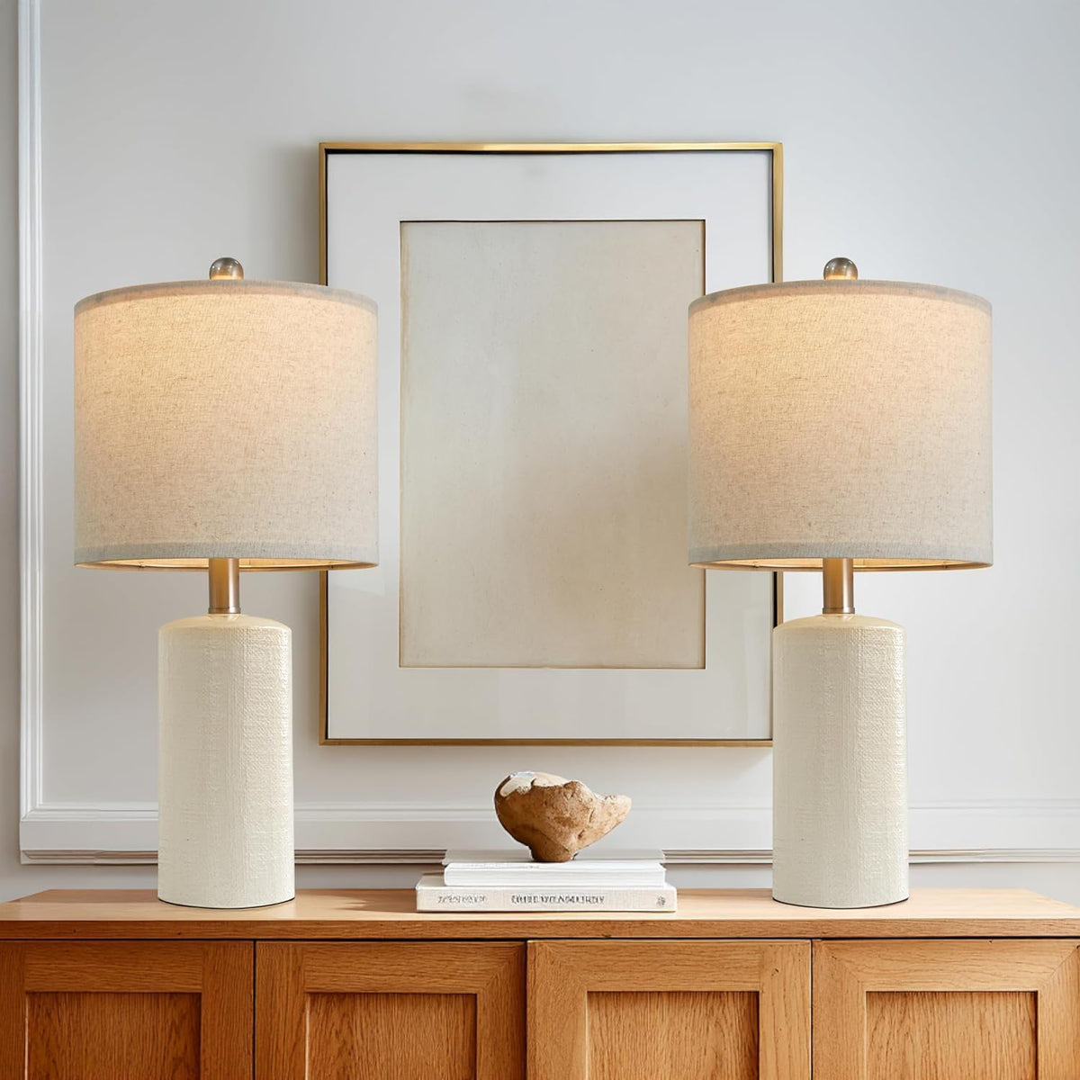 20.25" Small Table Lamps Set of 2 Modern Ceramic Lamps for Living Room