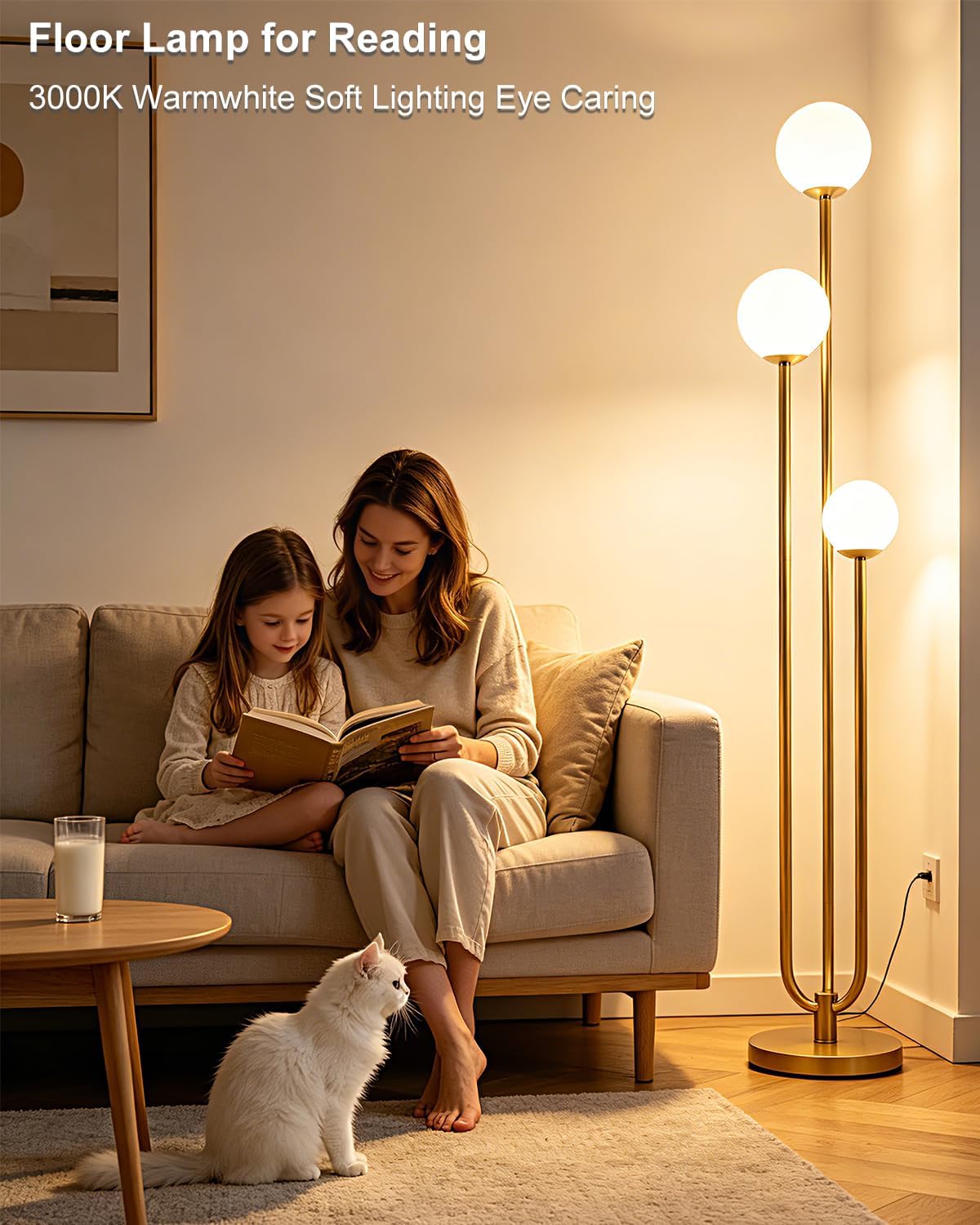 Lightdot 63IN Gold Floor Lamp Dimmable 3-Lights Globe LED Floor Lamps with 3000K Soft Warm White for Wedding/Party Tall Lamp with 5Lbs Heavy Base for Living Room/Bedroom/Sofa Beside/Corner Decor