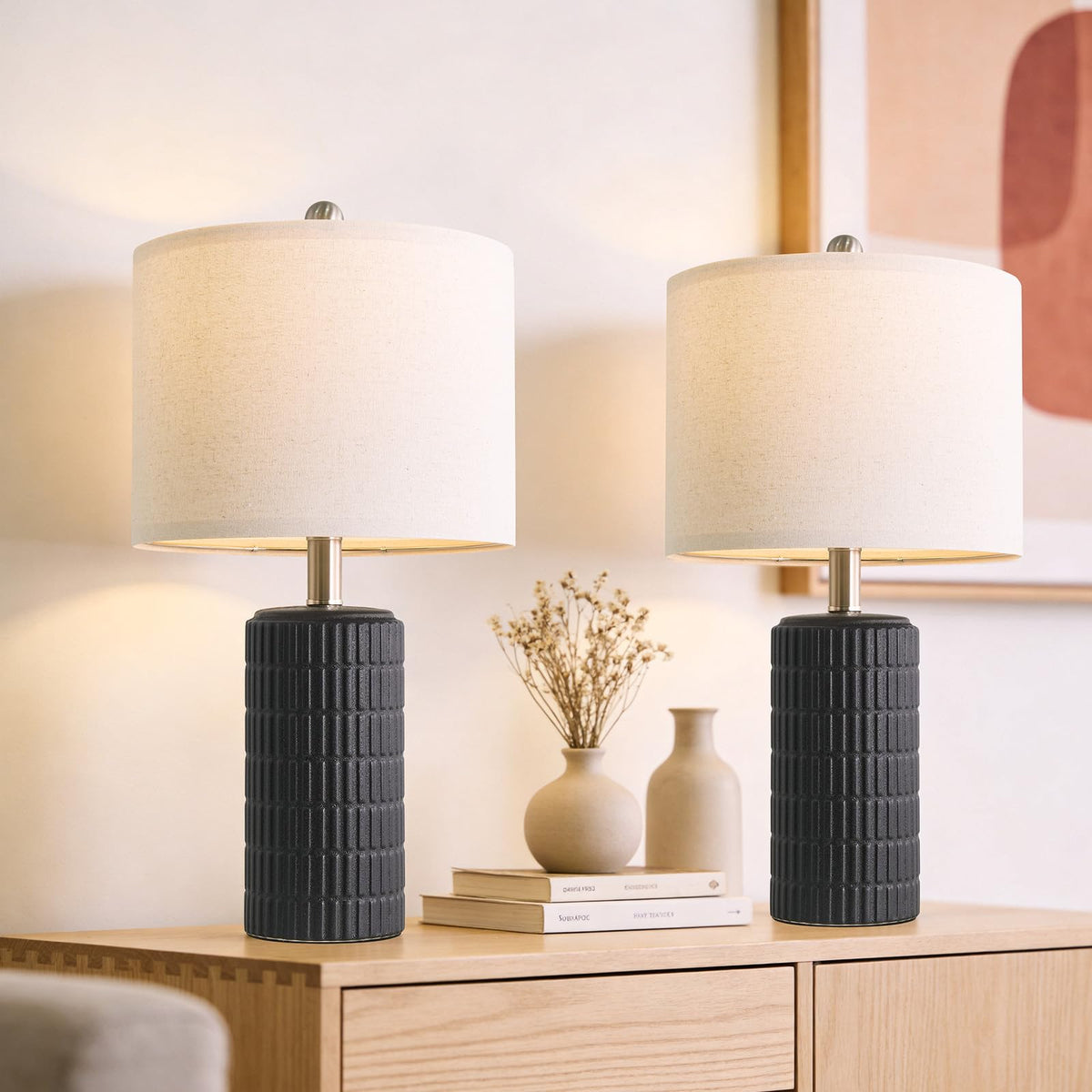 PoKat 20.75" Small Modern Ceramic Table Lamps Set of 2 for Bedroom, White