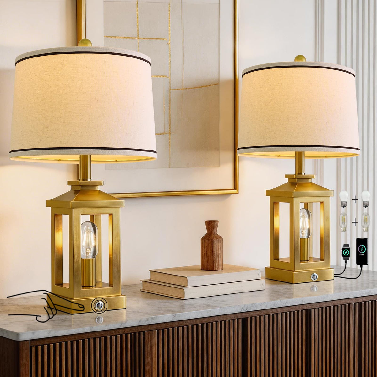 23.75" Retro Farmhouse Black Table Lamp for Living Room Bedroom Nightstand