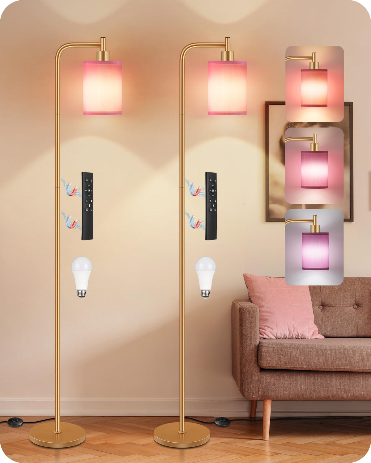 Dimmable Floor Lamp for Living Room with Remote & 10W Bulb