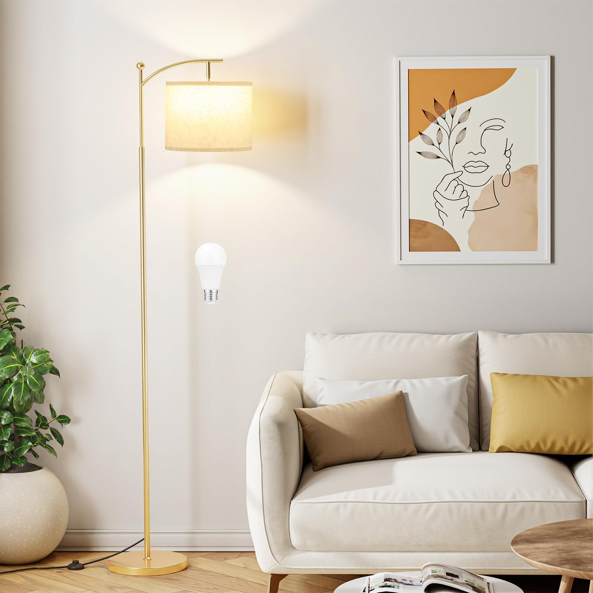 Ambimall 60" Floor Lamp with 3 Color Temperatures, Adjustable White Shade, Black Pole - Tall Lamp for Living Room, Bedroom, Office, Classroom, Dorm - 9W Bulb Included