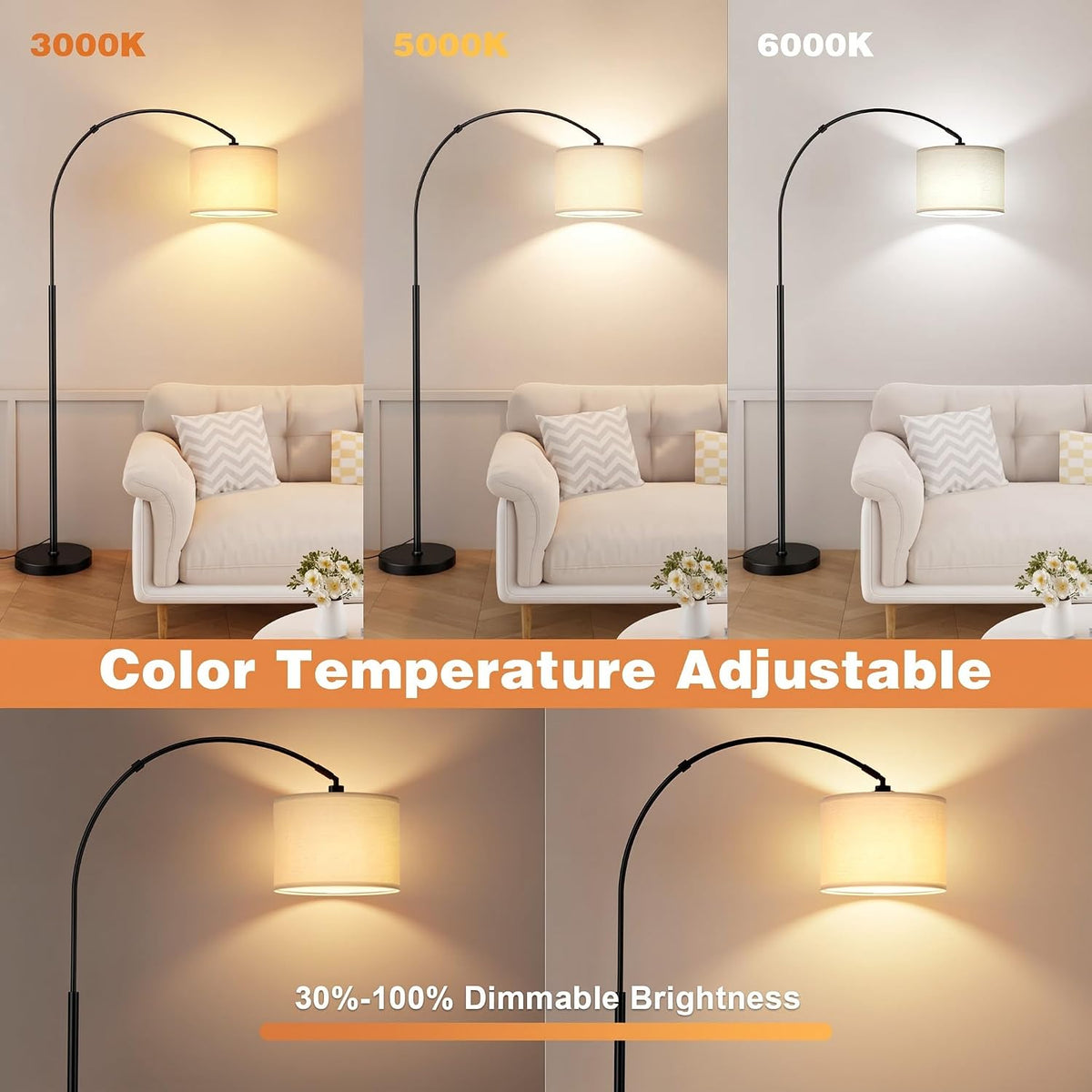 Ambimall 70" Dimmable Arc Floor Lamp with Remote, Color Temp Adjustable