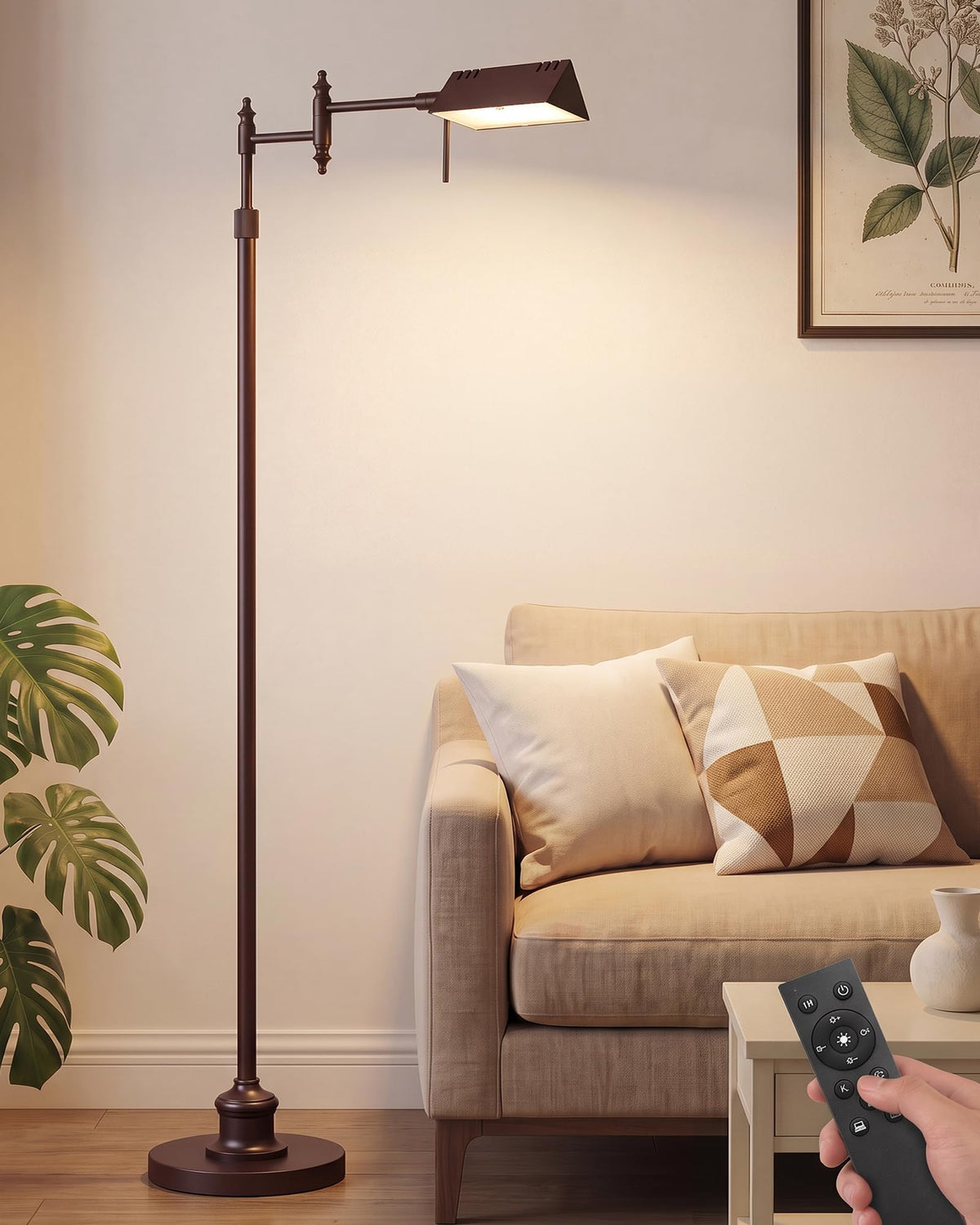 Bairth Gold Reading Floor Lamp, Dimmable Pharmacy Standing Lamp with Remote