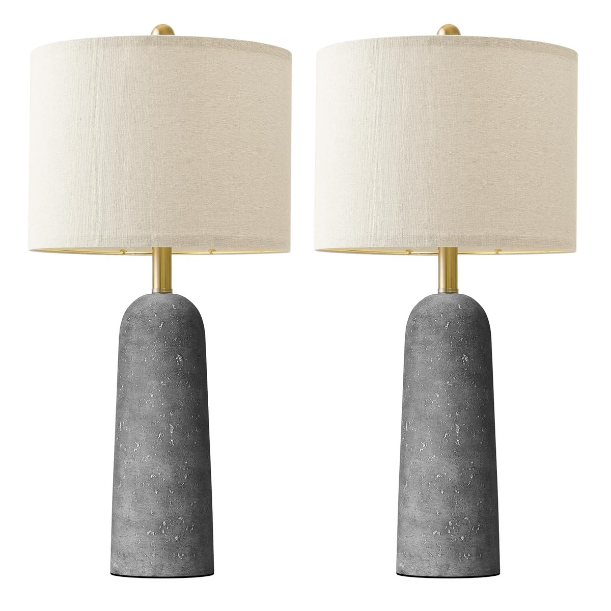 BOBOMOMO Modern Table Lamp Set of 2, Warm Beige Resin Lamp with Natural Stone Look, 27.25" Lamps for Living Room with Linen Shades, Bedside Lamp for Bedroom, Living Room, Nightstand, Entryway