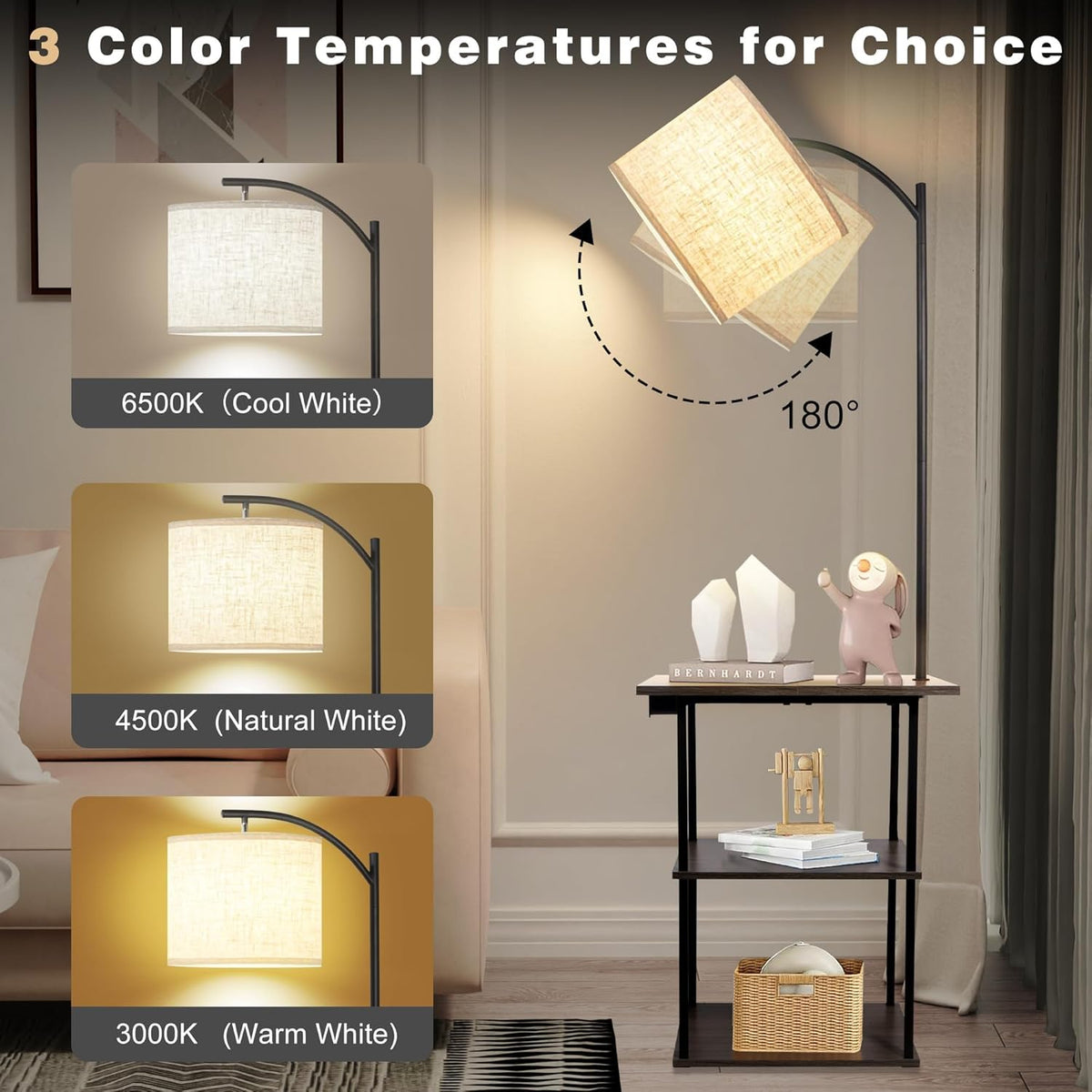 PESRAE Floor Lamp with Table, End Tables with Charging Station