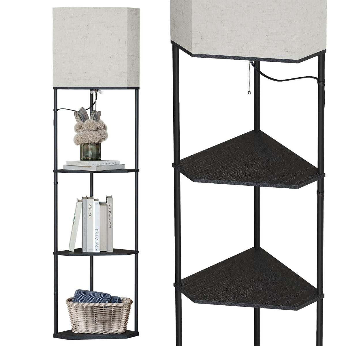 SUNMORY Floor Lamp with Shelves, Standing Lamps for Living Room, Black