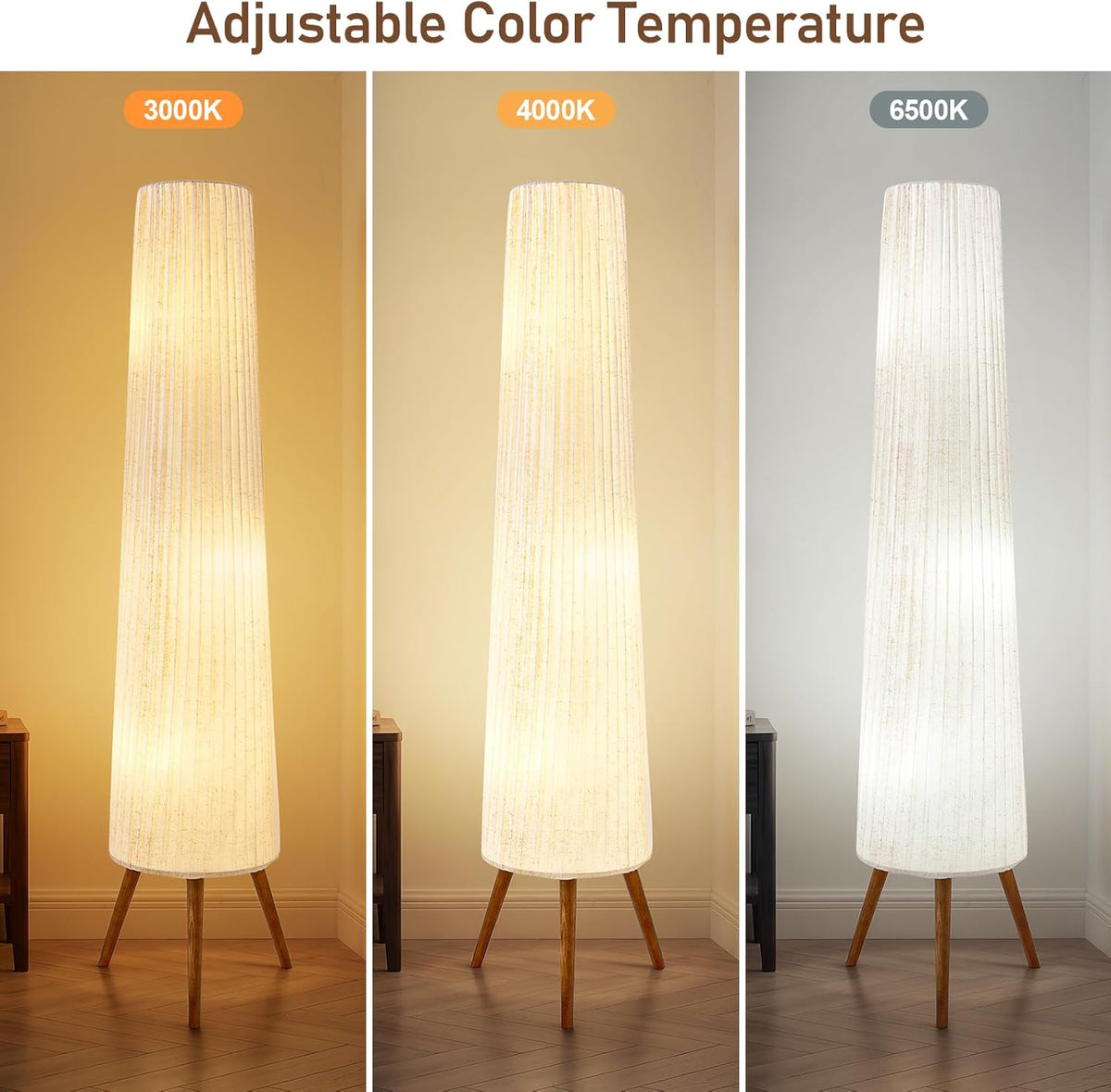 GyroVu 60 Inch Oatmeal Wood Floor Lamp, Color Temperature Adjustable
