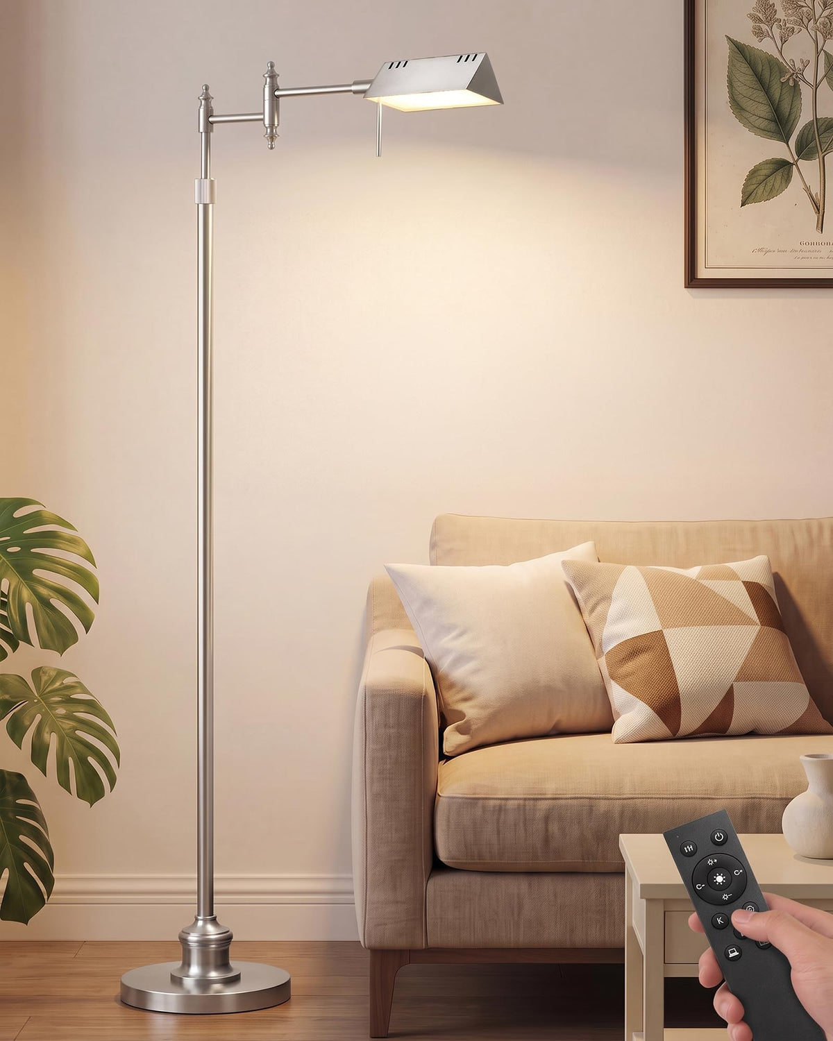 Bairth Gold Reading Floor Lamp, Dimmable Pharmacy Standing Lamp with Remote