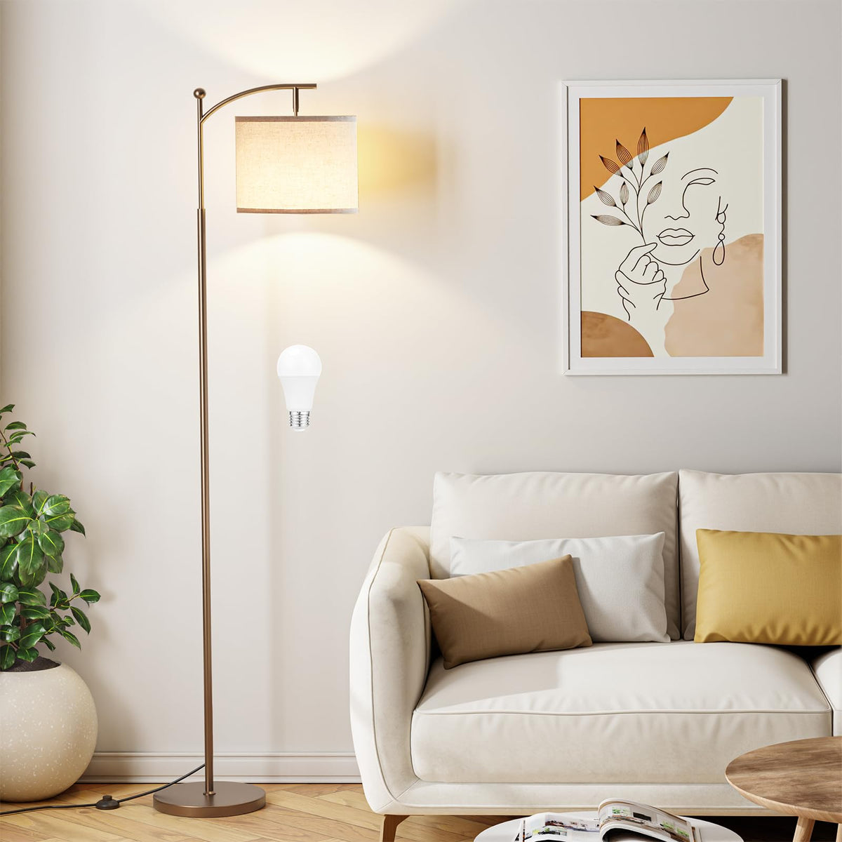 Ambimall 60" Floor Lamp with 3 Color Temperatures, Adjustable White Shade, Black Pole - Tall Lamp for Living Room, Bedroom, Office, Classroom, Dorm - 9W Bulb Included