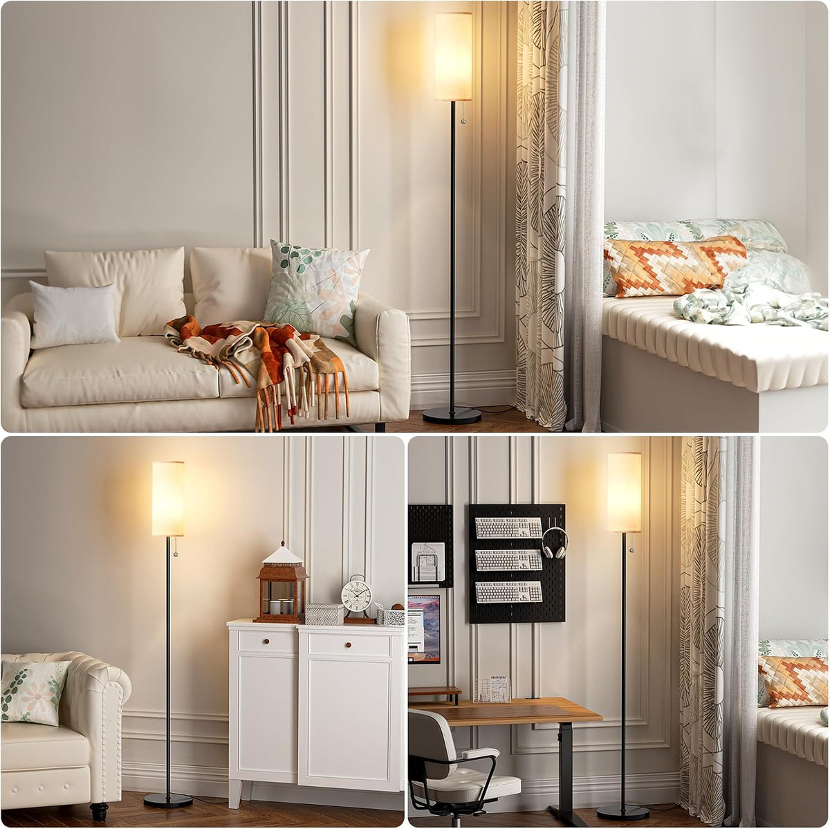 Ambimall 64" Floor Lamp with 9W LED Bulb & Beige Lampshade