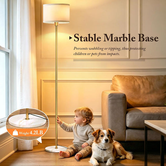 63" Gold Floor Lamp for Living Room, Standing Lamp with Marble Base