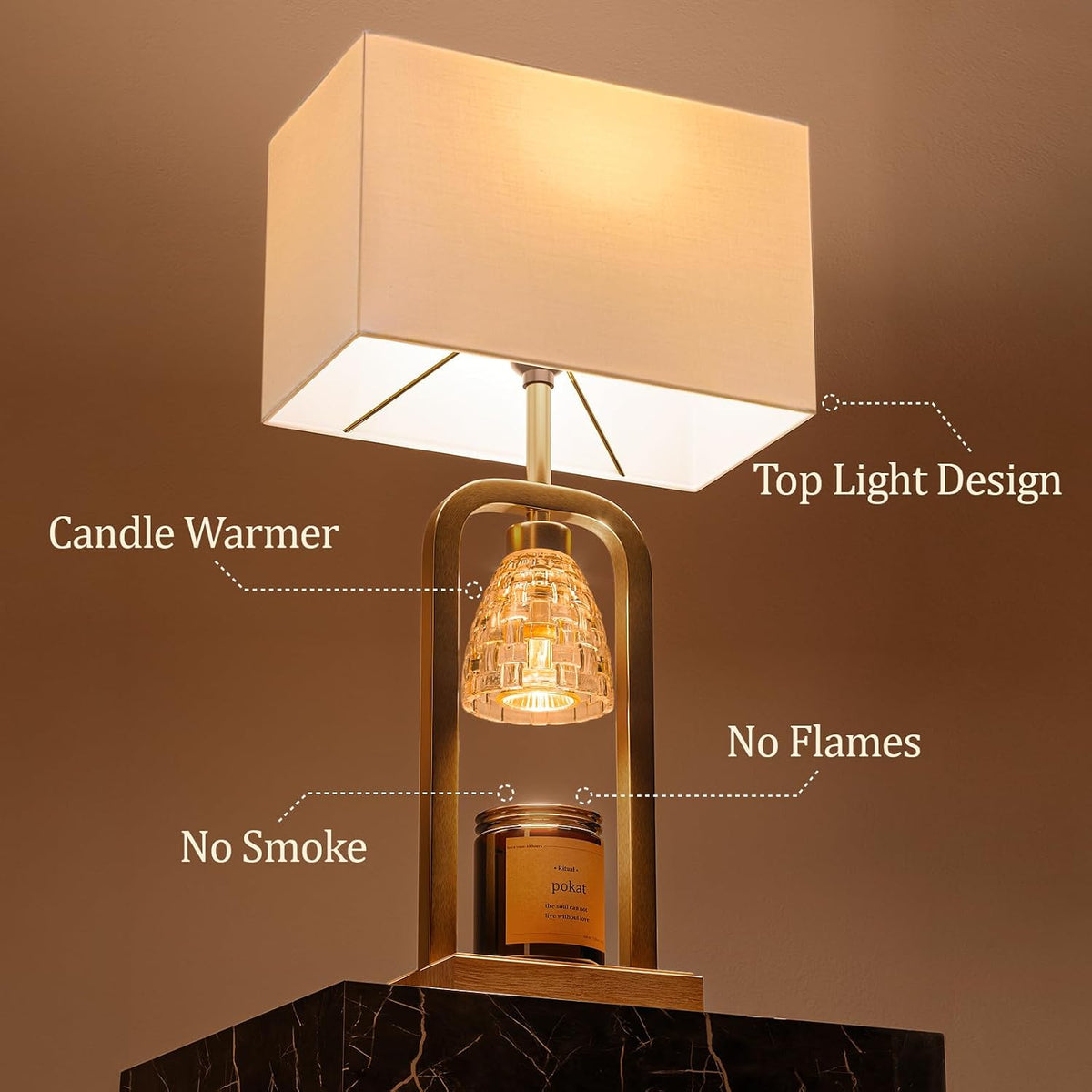 PoKat 2 in 1 Gold Table Lamp with Candle Warmer, Timer & Dimmer, Modern