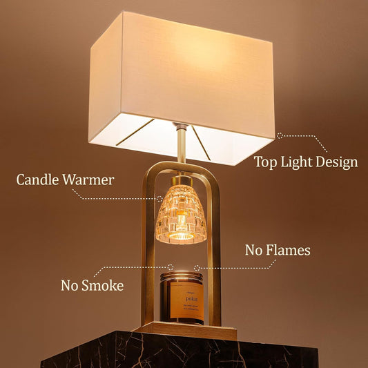 PoKat 2 in 1 Gold Table Lamp with Candle Warmer, Timer & Dimmer, Modern
