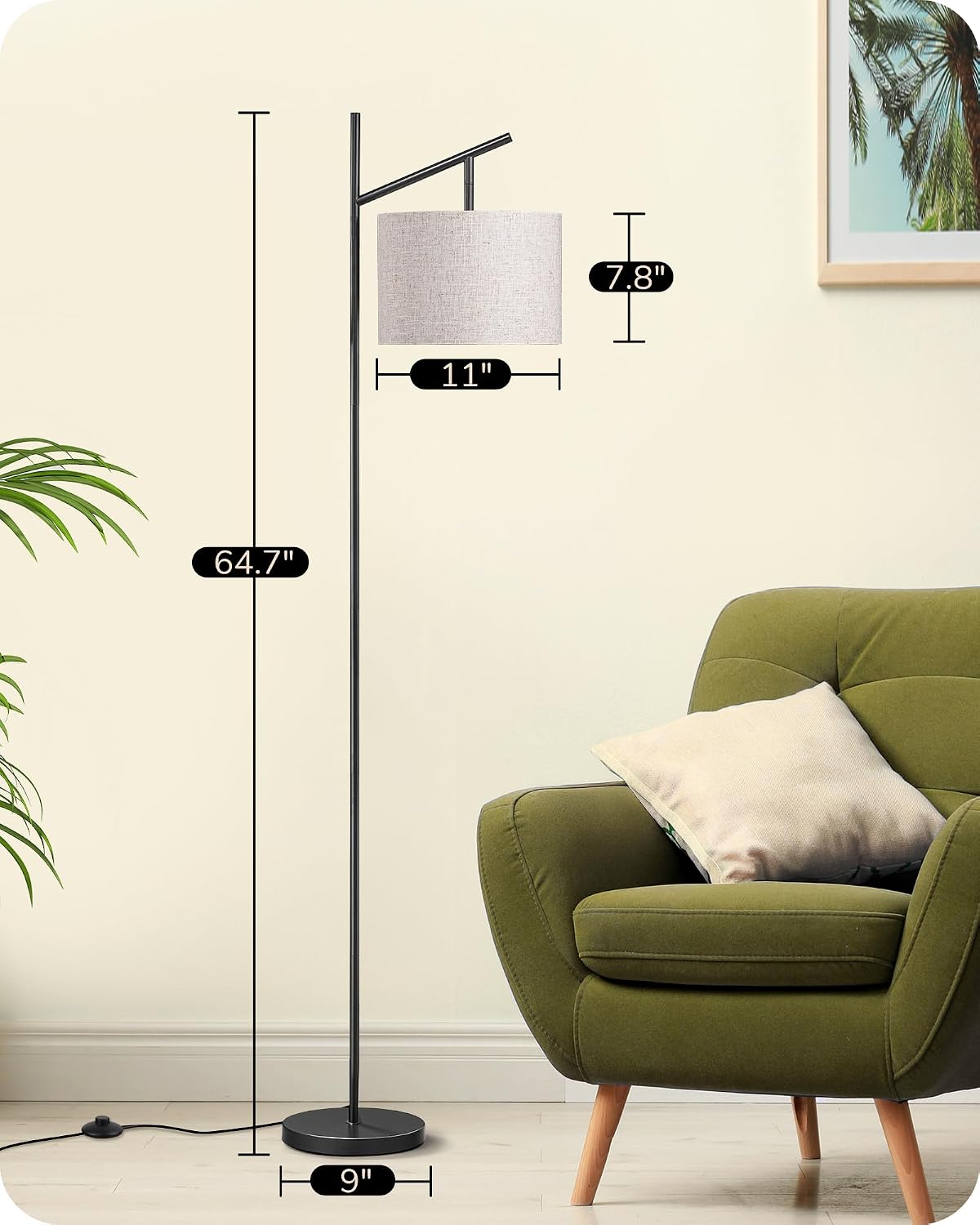 EDISHINE Modern Black Floor Lamps for Living Room, 64.7" Arc Standing Lamp
