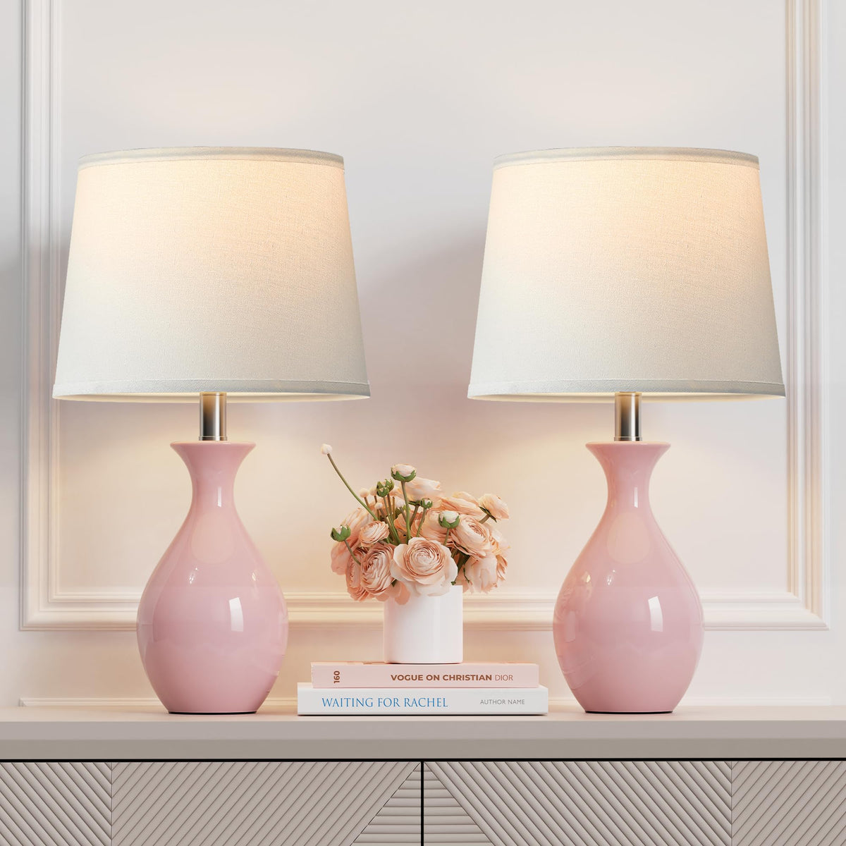 PARTPHONER Table Lamp Set of 2, Modern Ceramic Bedside Lamps for Night Stands, Classic Small Lamp Nightstand Lamp for Bedroom Living Room Desk End Table Rocker Swtich Grey