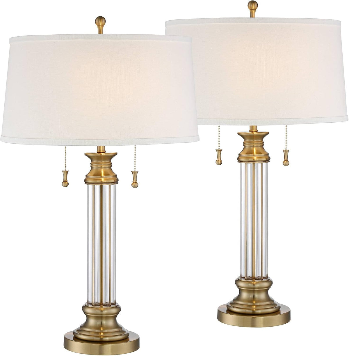 Rolland 30" Large Table Lamps Set of 2 Gold Brass Glass Antique