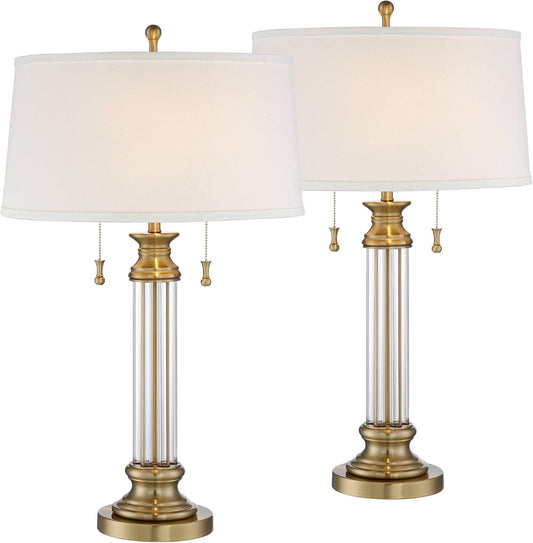 Rolland 30" Large Table Lamps Set of 2 Gold Brass Glass Antique