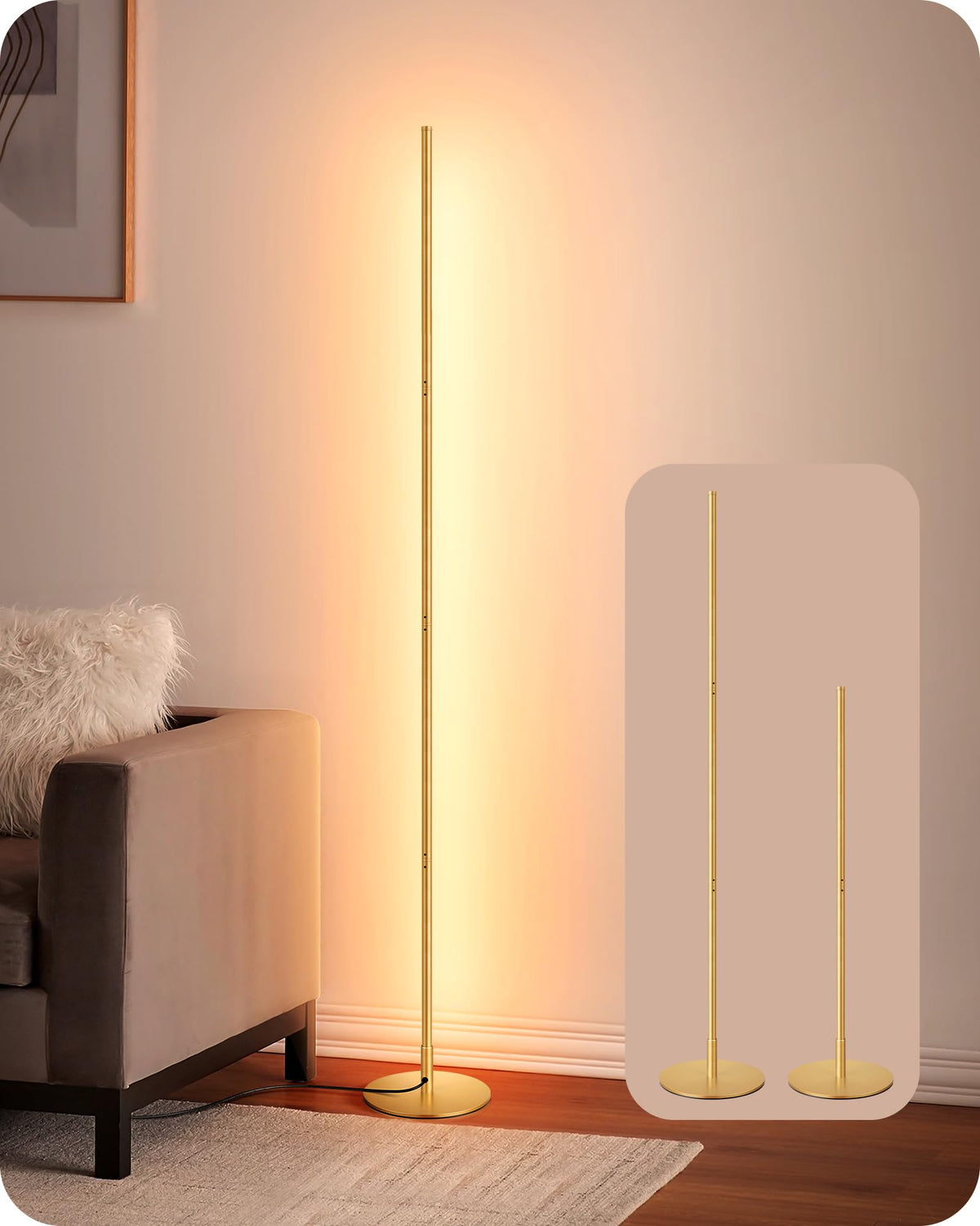 EDISHINE 59.84" LED Corner Floor Lamp, 3000K & Stepless Dimmable, Black