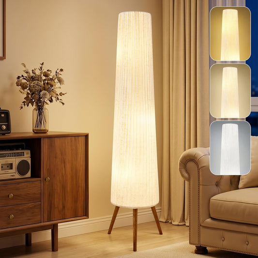 GyroVu 60 Inch Oatmeal Wood Floor Lamp, Color Temperature Adjustable