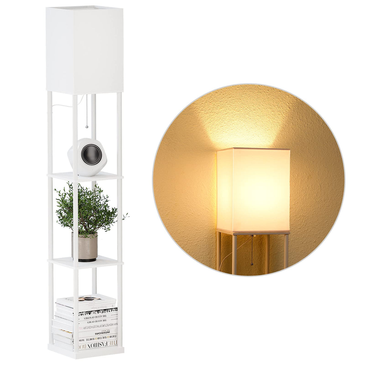 SUNMORY Floor Lamp with Shelves, Standing Lamps for Living Room, Black