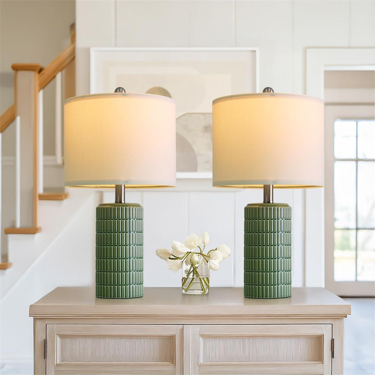 PoKat 20.75" Small Modern Ceramic Table Lamps Set of 2 for Bedroom, White