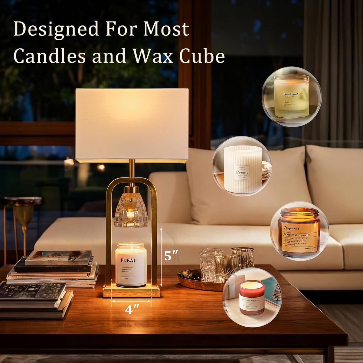 PoKat 2 in 1 Gold Table Lamp with Candle Warmer, Timer & Dimmer, Modern