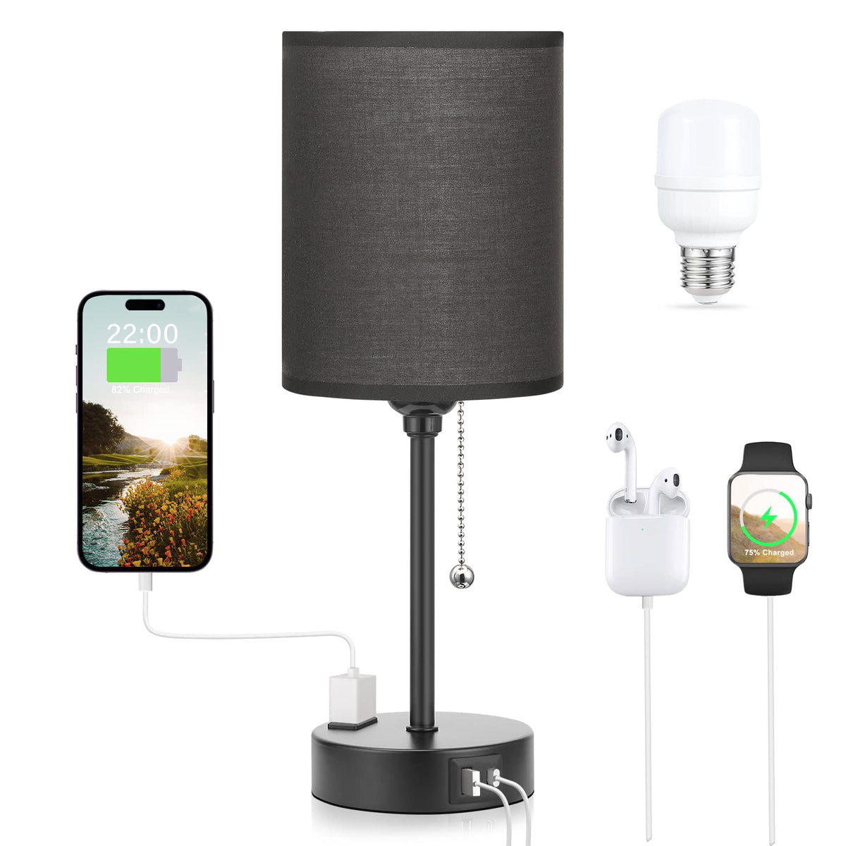Dicoool Bedside Table Lamp for Bedroom - Small Desk Lamp with USB Ports