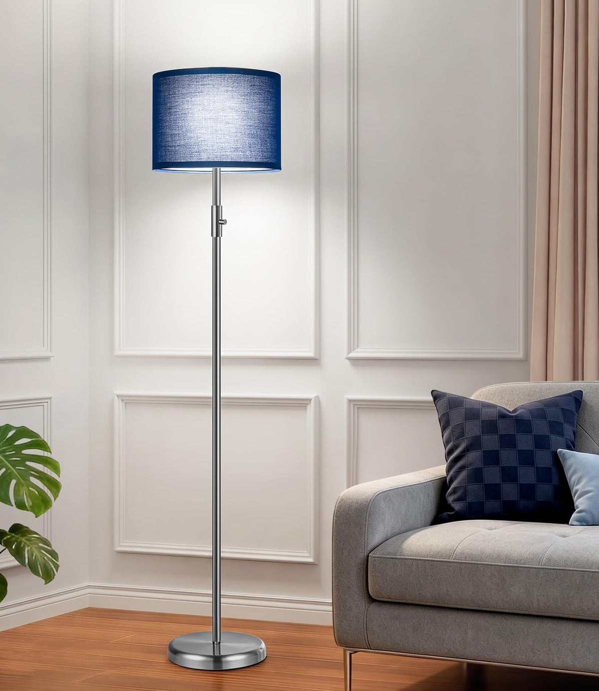 【Upgraded】 Dimmable Floor Lamp for Living Room,1000 Lumens Bulb Included, Modern Floor Lamps Simple Design with Linen Shade, Tall Standing Lamp for Bedroom Office Dining Room, Black Pole Lamp