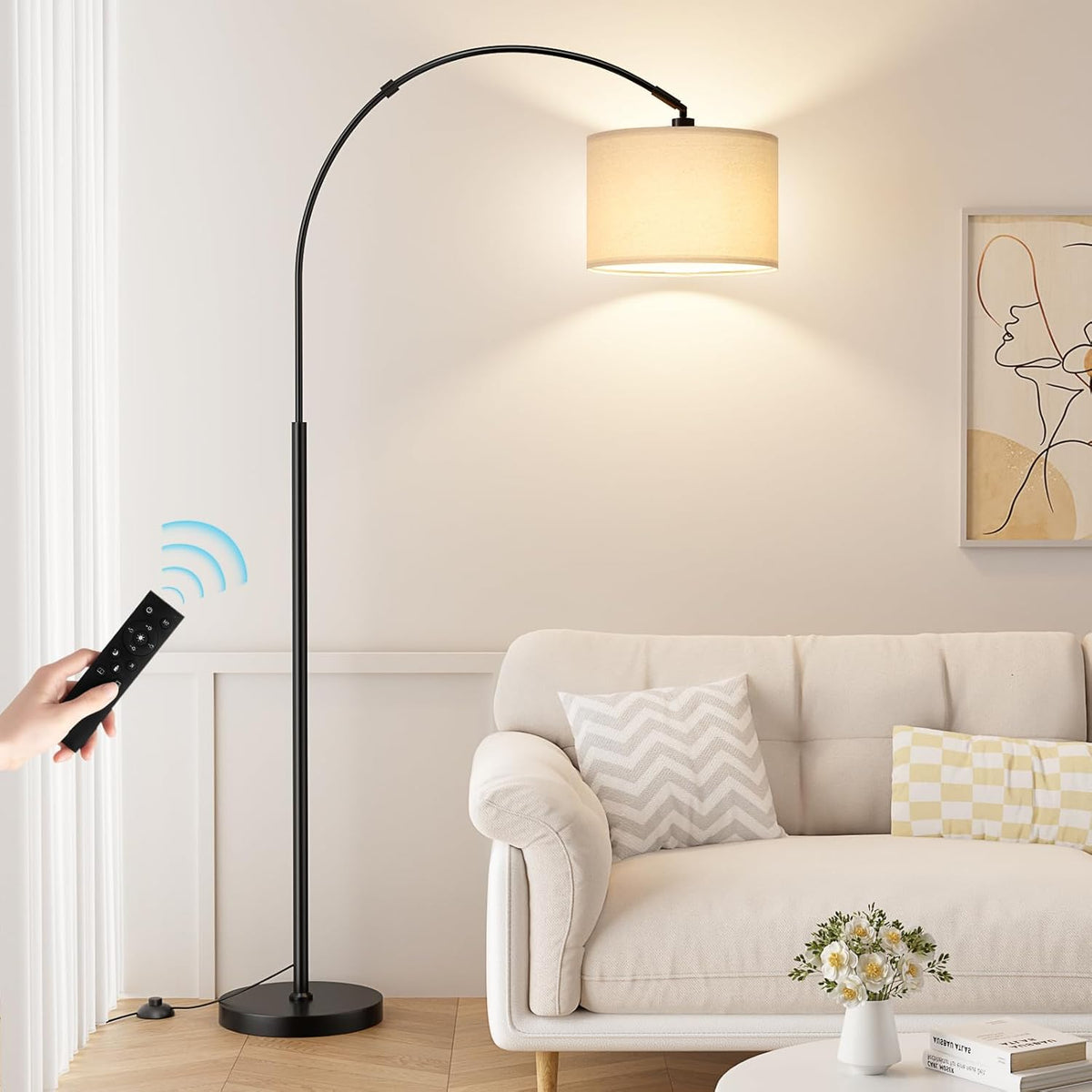 Ambimall 70" Dimmable Arc Floor Lamp with Remote, Color Temp Adjustable