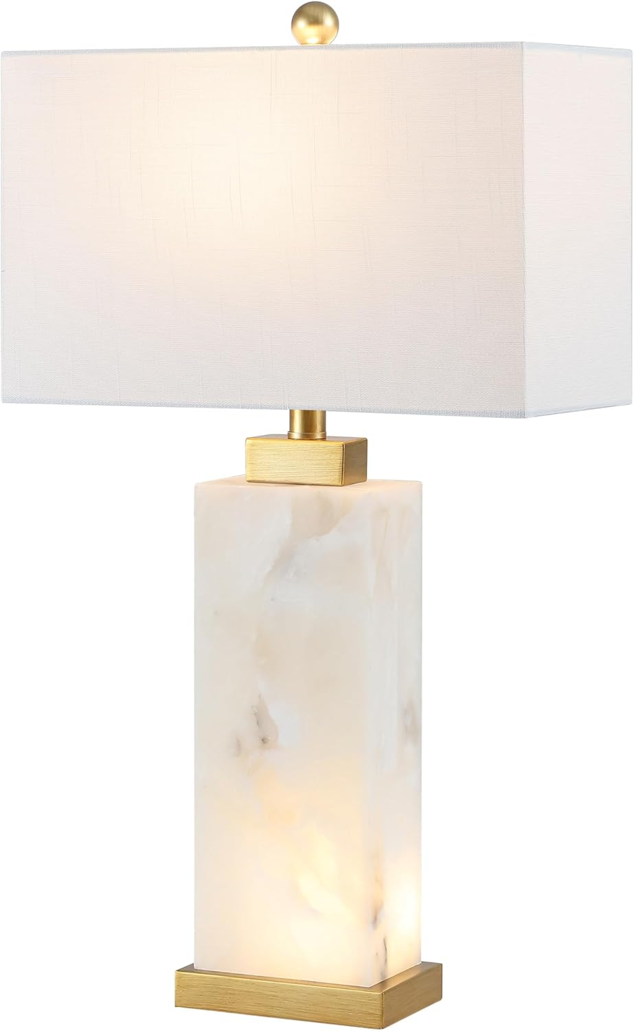JONATHAN Y Elizabeth Alabaster Nightlight Lamp 27.5", White/Gold Painting