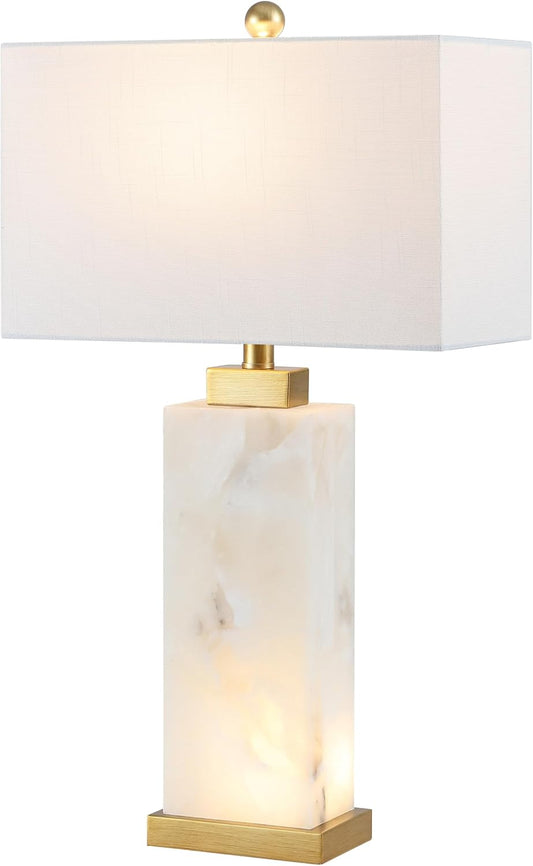 JONATHAN Y Elizabeth Alabaster Nightlight Lamp 27.5", White/Gold Painting